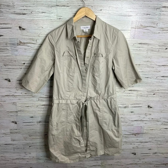 Calvin Klein khaki dress short  sleeve size 12 petite - Picture 1 of 8